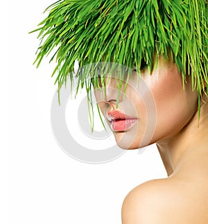 Woman with Green Grass Hair