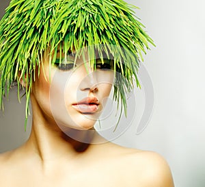 Woman with Green Grass Hair