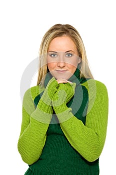 Woman in green sweater