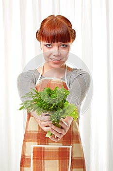 Woman with greenery