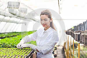 Woman in greenhouse