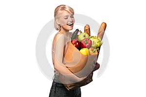 Woman with groceries shopping bag