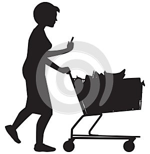 Woman Grocery Shopping in Silhouette