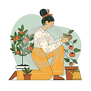 Woman Growing Veggies Spring Gardening Scene