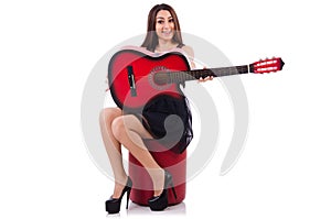 Woman guitar player isolated