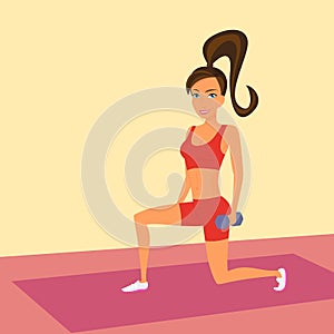 Woman at the gym is doing lunge exercise