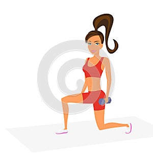 Woman at the gym is doing lunge exercise