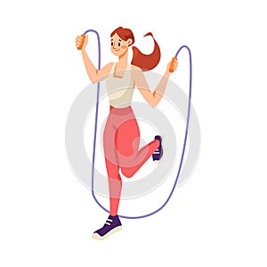 Woman at Gym Skipping Rope as Sport Training and Workout Vector Illustration