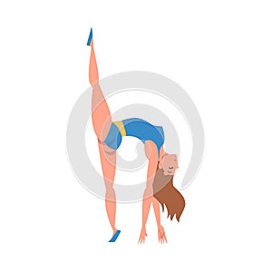 Woman Gymnast as Circus Artist Character Performing on Stage or Arena Vector Illustration