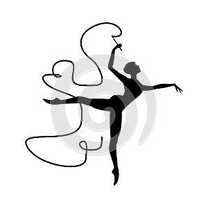 Woman gymnast with ribbon silhouette. gymnast simple isolated icon