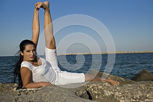 Woman gymnastic in nature outdoors