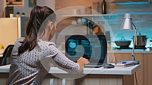 Woman hacker coding html and programming on screen laptop