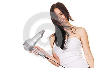 Woman with a hair dryer