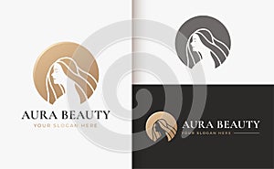 Woman hair salon gold gradient logo design