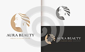 Woman hair salon gold gradient logo design