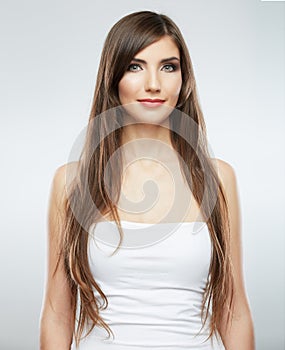 Woman hair style fashion portrait. isolated. close up female face.
