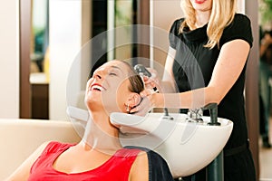 Woman at the hairdresser photo