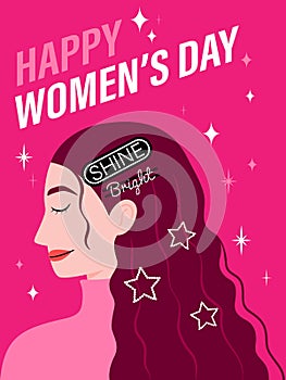 woman with hairpin illustration, happy women\'s day greeting card