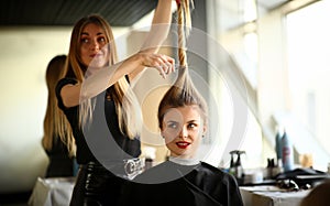 Woman Hairstylist Cutting Female Hair Photography