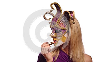 woman in half mask