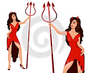 Woman in Halloween devil costume