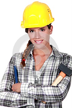 Woman with hammer and chisel