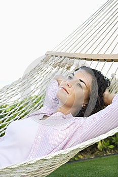 Woman in hammock.