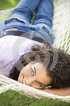 Woman in hammock.