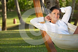 Woman on hammock.