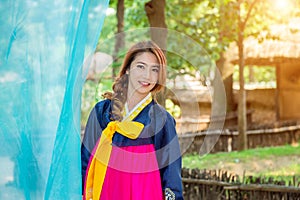 Woman with Hanbok,the traditional Korean dress.