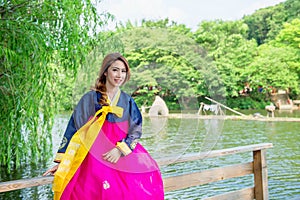 Woman with Hanbok,the traditional Korean dress.