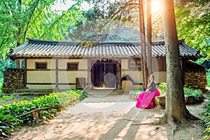 Woman with Hanbok,the traditional Korean dress.Traditional Korea.