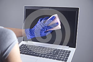 Woman hand clothes and computer