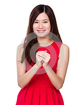 Woman with hand congratulation gesture