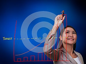 Woman hand drawing a growth graph