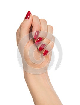 Woman hand with french manicured red nails