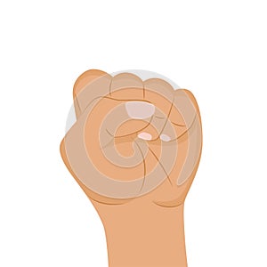 Woman hand with her fist raised up. Girl Power. Symbol of feminist movement. Happy Women`s Day concept. Vector illustration