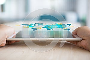 Woman hand hold tablet with socil networe