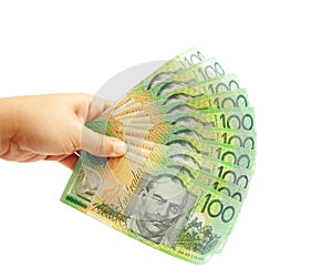 Woman hand holding Australian dollars