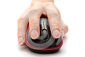 Woman hand holding computer mouse.