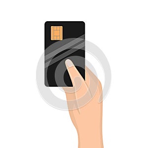 Woman hand holding credit card. Vector