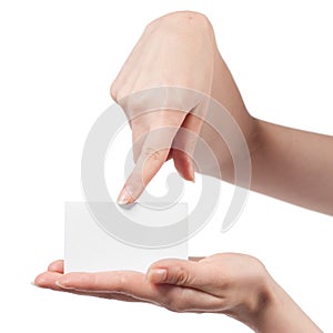 Woman hand holding empty visiting card