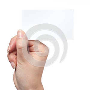 Woman hand holding empty visiting card