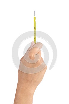 Woman hand holding a mercury thermometer