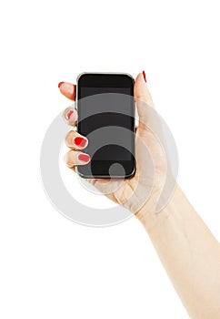 Woman hand holding the phone tablet touch computer gadget