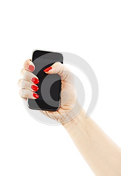 Woman hand holding the phone tablet touch computer gadget
