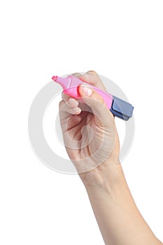 Woman hand holding a pink marker photo