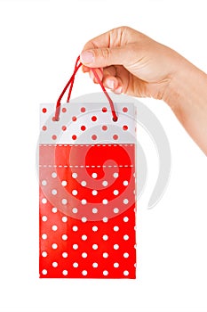 Woman Hand Holding Red Gift Bag with Present