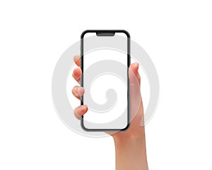 Woman hand holding the smartphone with blank screen, vector illustration