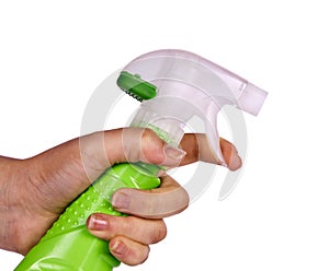 Woman hand holding spray bottle